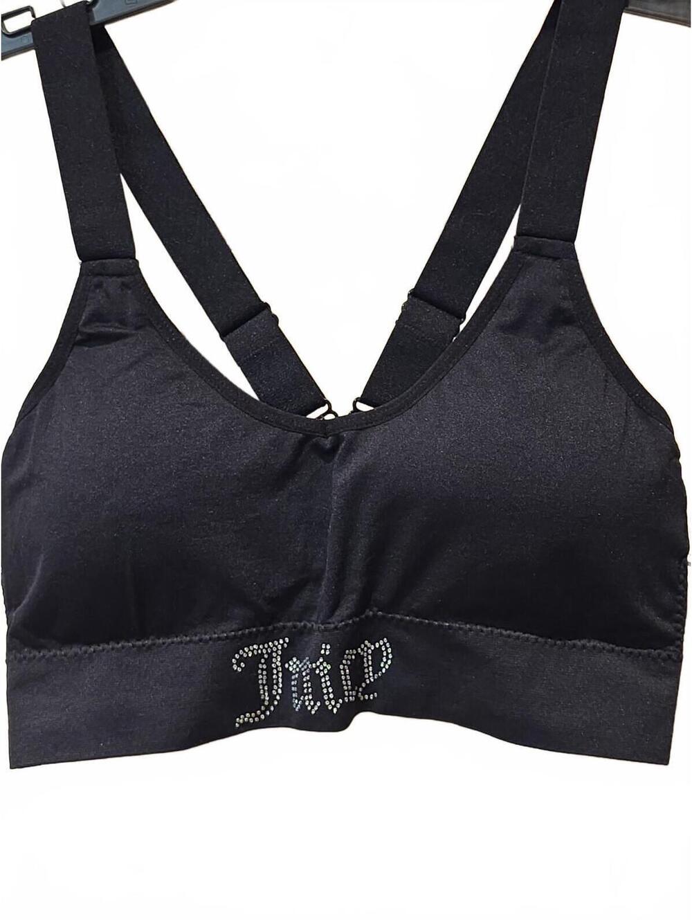 Juicy Couture Intimates Logo Crossback V-Neck Sports Bra Black Women’s Large